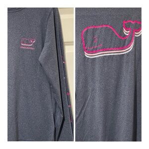 Vineyard Vines Heathered Blue Performance Tee with Pink  Whale Logo